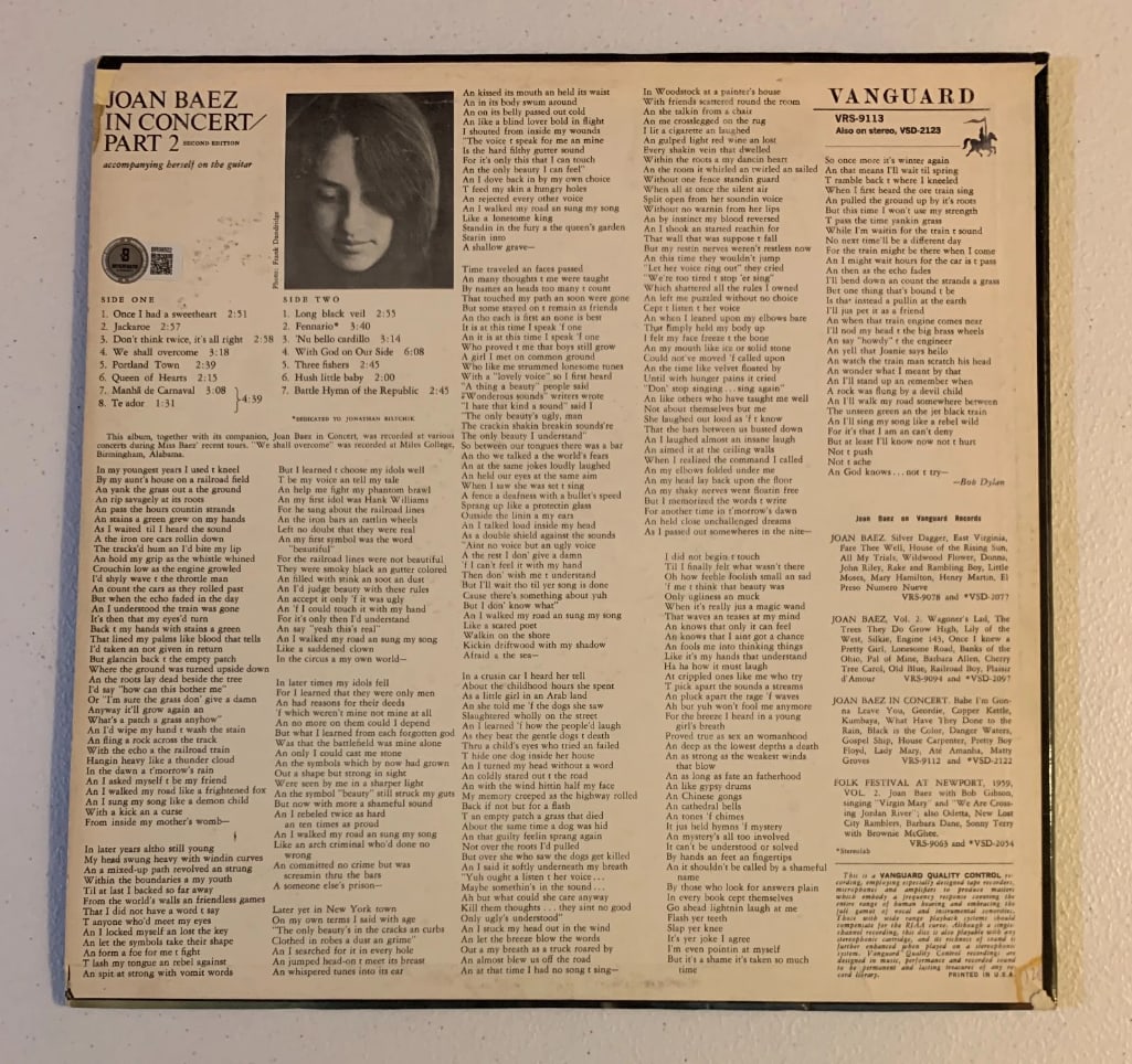 Joan Baez Signed "Baez in Concert Part 2" Album (Beckett Authentication) - 2