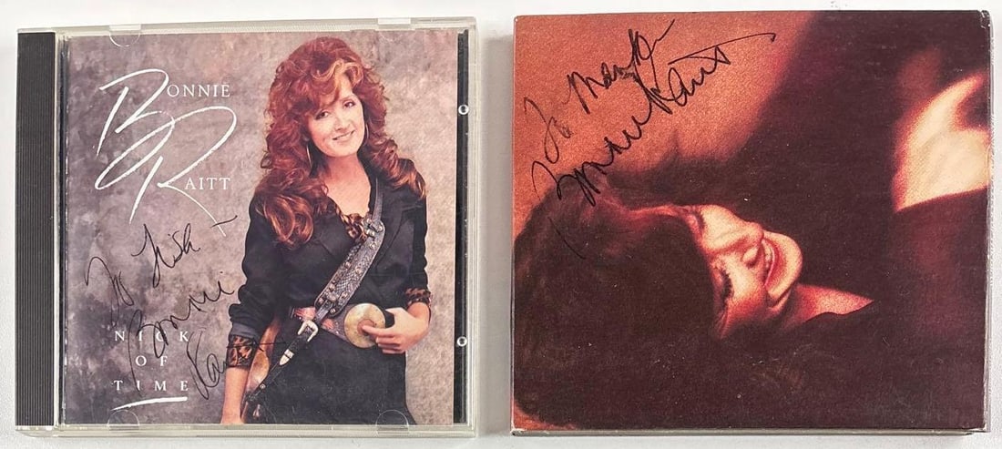 Bonnie Raitt Signed Lot of (2) CDs: "Nick of Time" & "Luck of the Draw" CDs (Third Party Guaranteed): Lot of two signed CDs. "Nick of Time" CD signed on the cover in black ballpoint pen by musician Bonnie Raitt, who also inscribed "To Lisa" before her signature. Measuring approximately 5" x 5" and in 