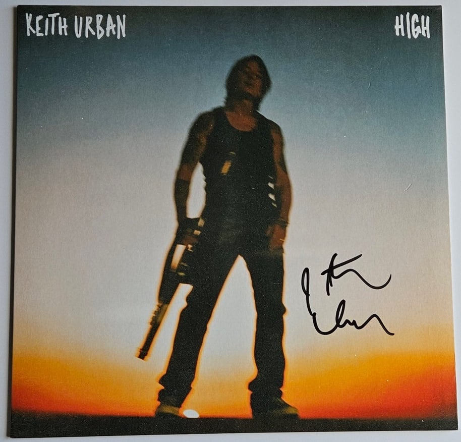 Keith Urban Signed "High" Album (Third Party Guaranteed): "High" album signed on the cover in black felt tip marker by musician Keith Urban. Measuring approximately 12" x 12" and in fine condition. Record is included. Provenance Eaton & Brennan Auctions guar