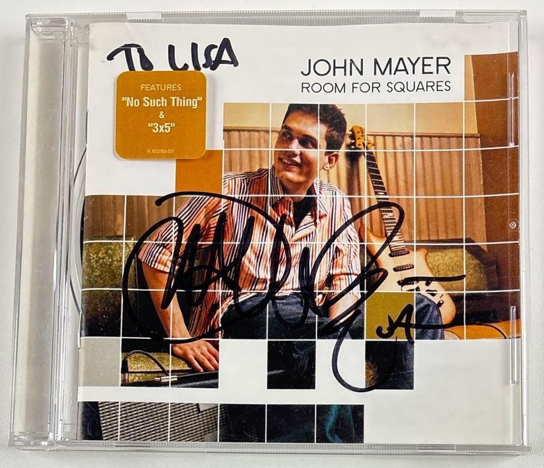 John Mayer Signed "Room for Squares" CD (Third Party Guaranteed): "Room for Squares" CD signed on the cover in black felt tip marker by musician John Mayer, and inscribed in the upper left corner to Lisa. Measuring approximately 5" x 5" and in fine condition. CD is 