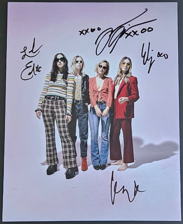 The Beaches Fully Group Signed 14" x 11" Photo (4 Sigs) (Third Party Guaranteed): Color 14" x 11" photo signed in black felt tip marker by The Beaches band members Jordan Miller, Kylie Miller, Eliza Enman-McDaniel, and Leandra Earl. In fine condition. Provenance Eaton & Brennan Auc
