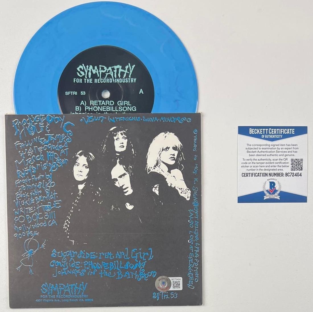 Hole: Courtney Love Signed "Retard Girl" 45 (Beckett Authentication) - 2