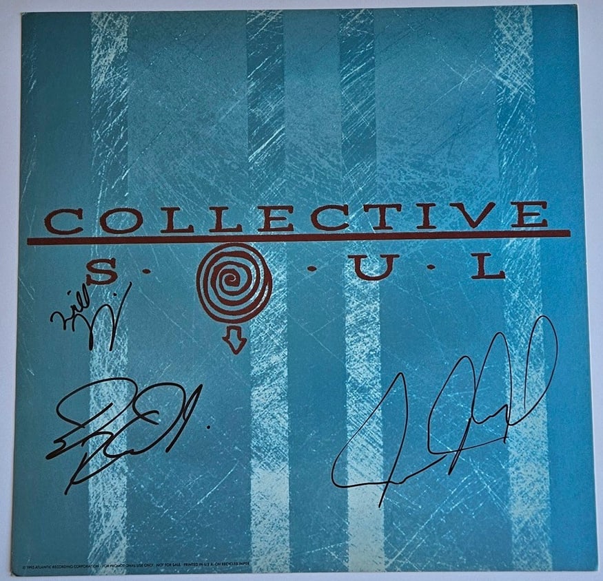 Collective Soul Group Signed Self-Titled Album (3 Sigs) (Third Party Guaranteed): "Collective Soul" album signed on the cover in black felt tip marker by Collective Soul band members Ed Roland, Dean Roland, and Will Turnpin. Measuring approximately 12" x 12" and in fine condition.