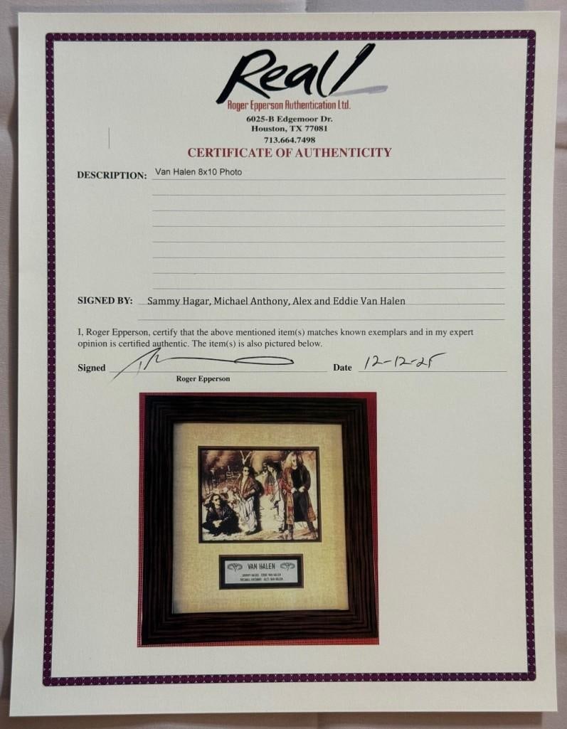 Van Halen Fully Group Signed 8" x 10" Framed Photo (4 Sigs) (Epperson COA) - 4