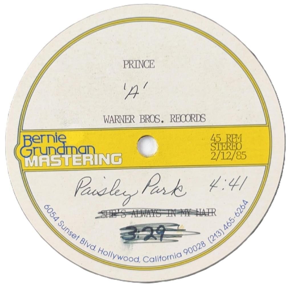 Prince "Paisley Park" & "She's Always in My Hair" Original 1985 Acetate - 2