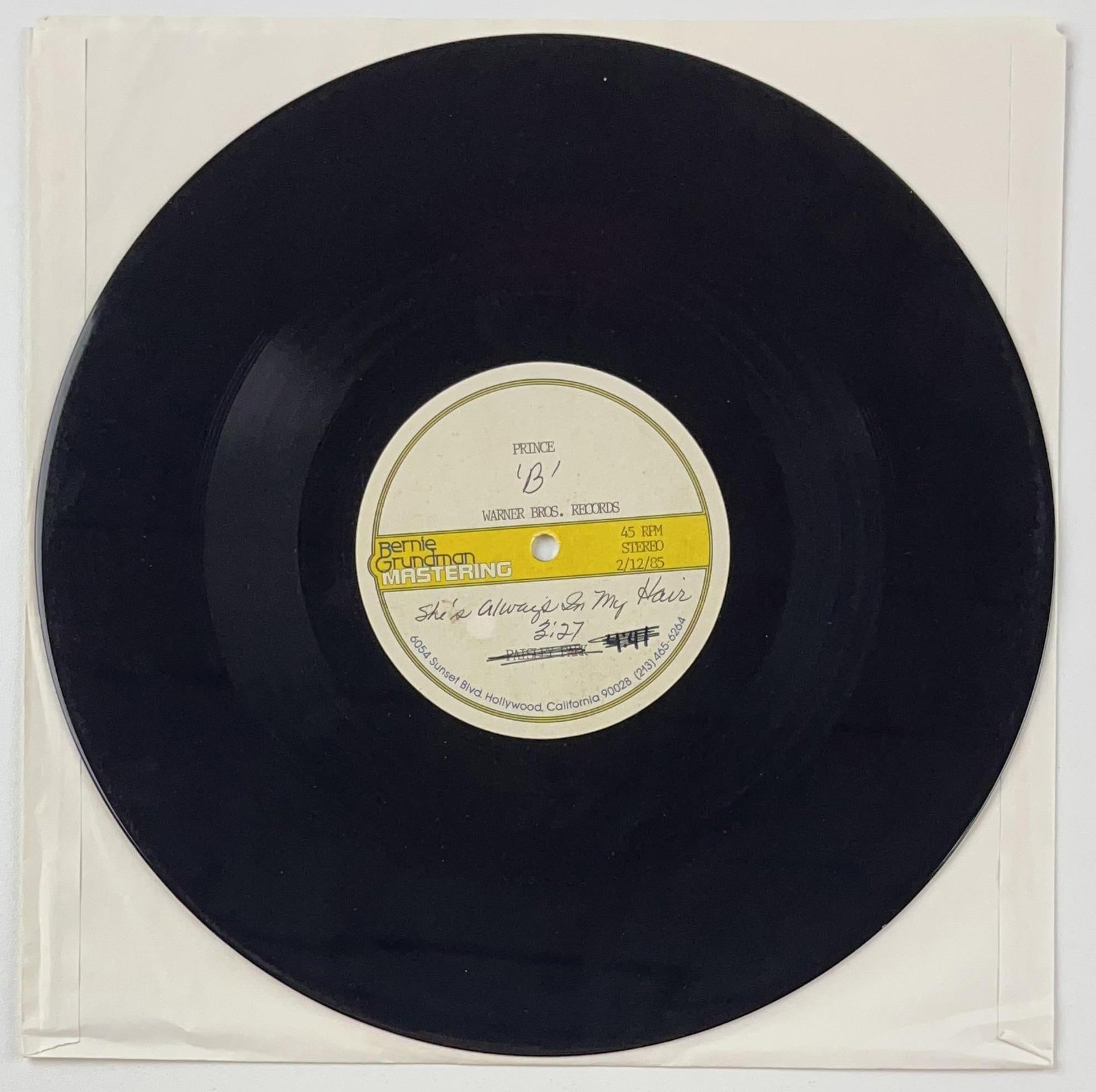 Prince "Paisley Park" & "She's Always in My Hair" Original 1985 Acetate - 4
