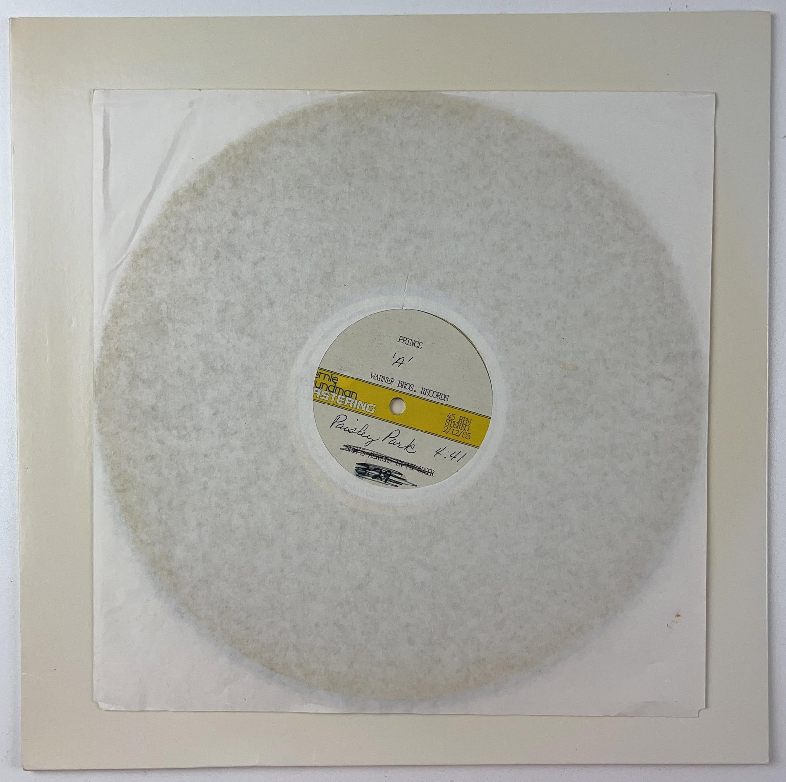 Prince "Paisley Park" & "She's Always in My Hair" Original 1985 Acetate - 6