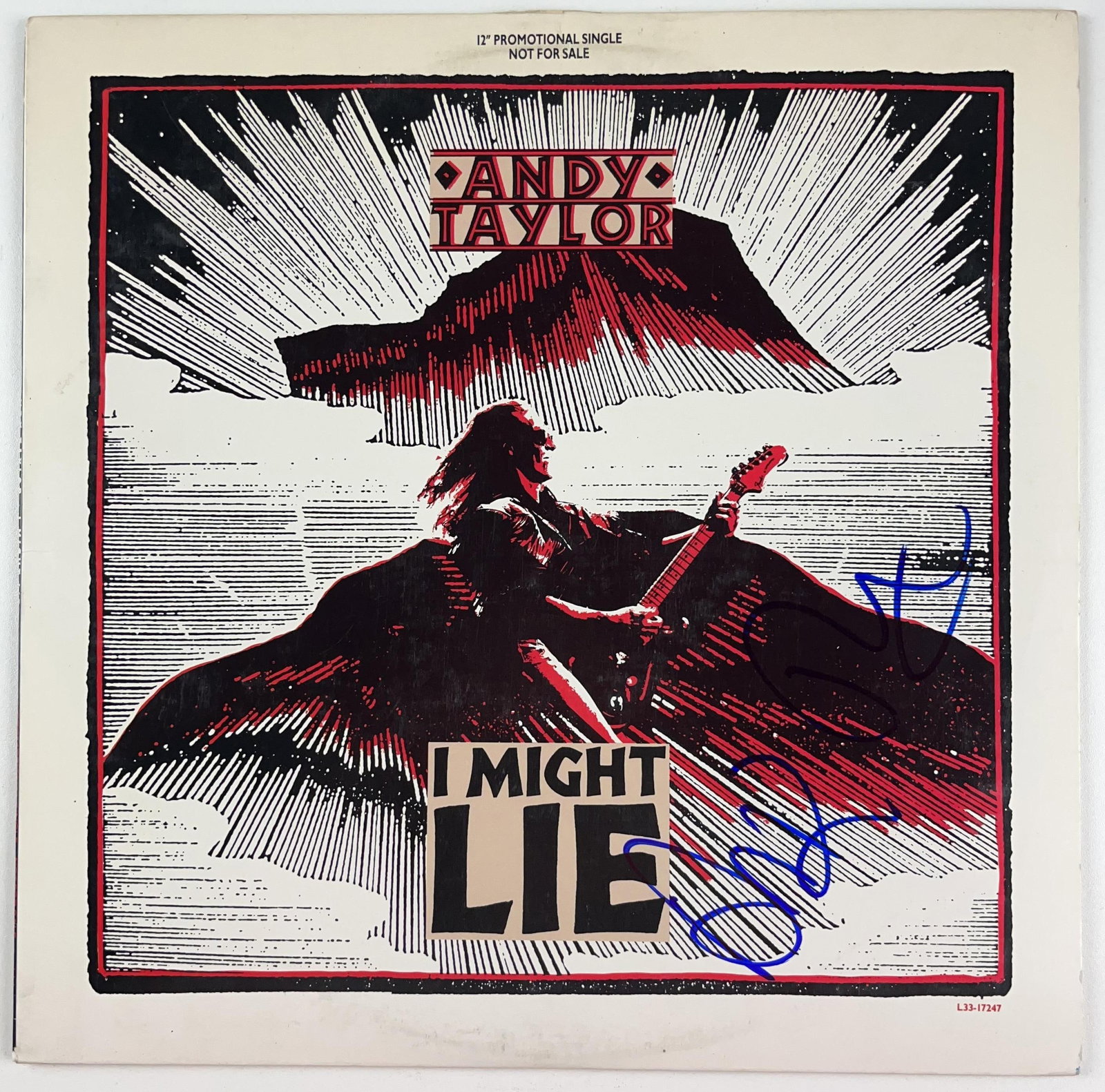 Duran Duran: Andy Taylor Signed "I Might Lie" Album (JSA Authentication): "I Might Lie" album signed on the cover in blue felt tip marker by musician Andy Taylor. Measuring approximately 12" x 12" and in fine condition. Record is included. Obtained in-person. Accompanied by