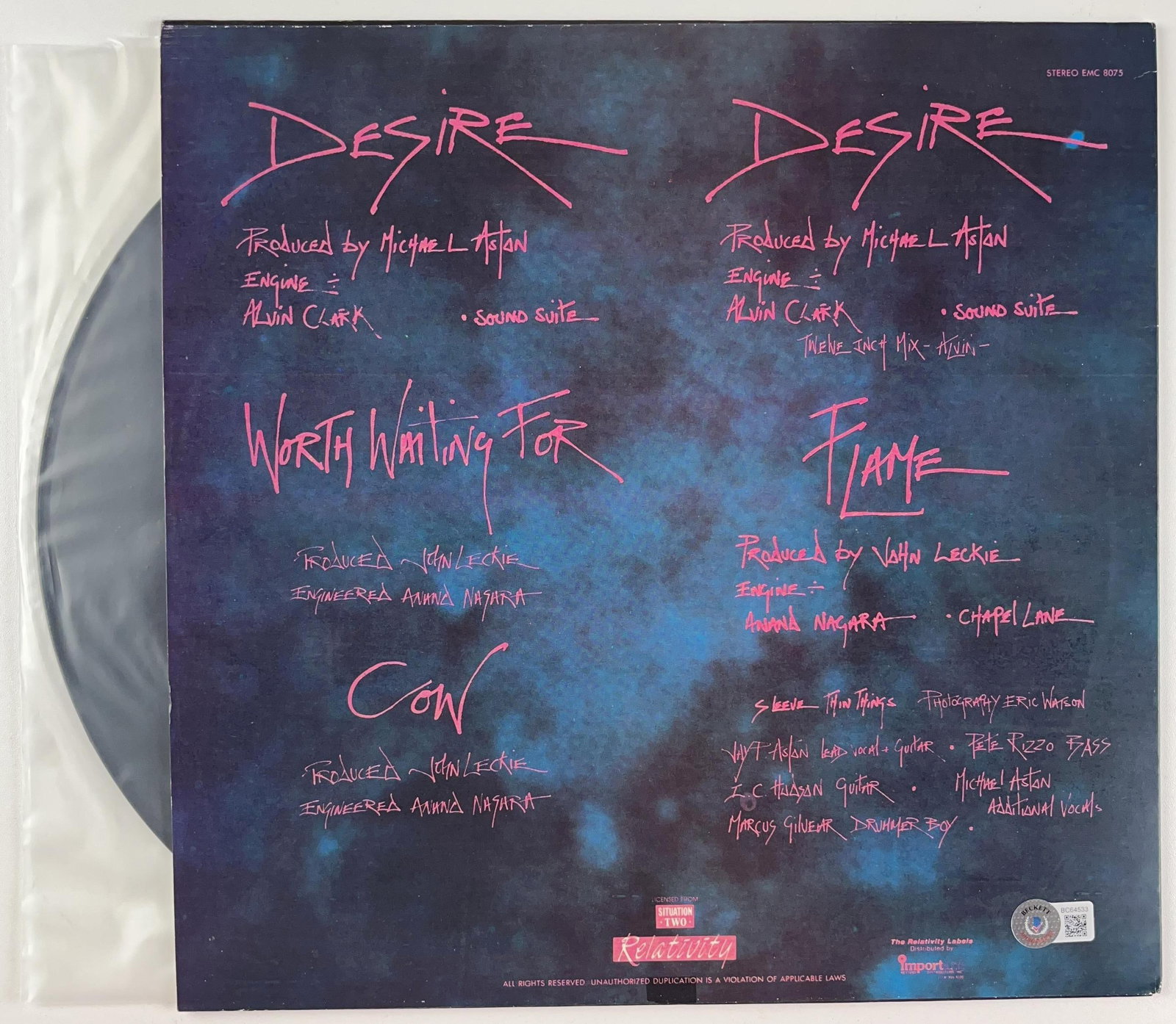 Gene Loves Jezebel: Jay & Michael Aston Signed "Desire" Album (2 Sigs) (Beckett Authentication) - 2