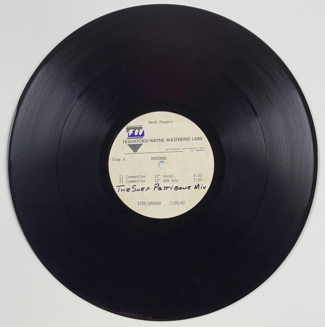 Madonna “Commotion” Original 1987 Shep Pettibone Mix Acetate (1 of 6)