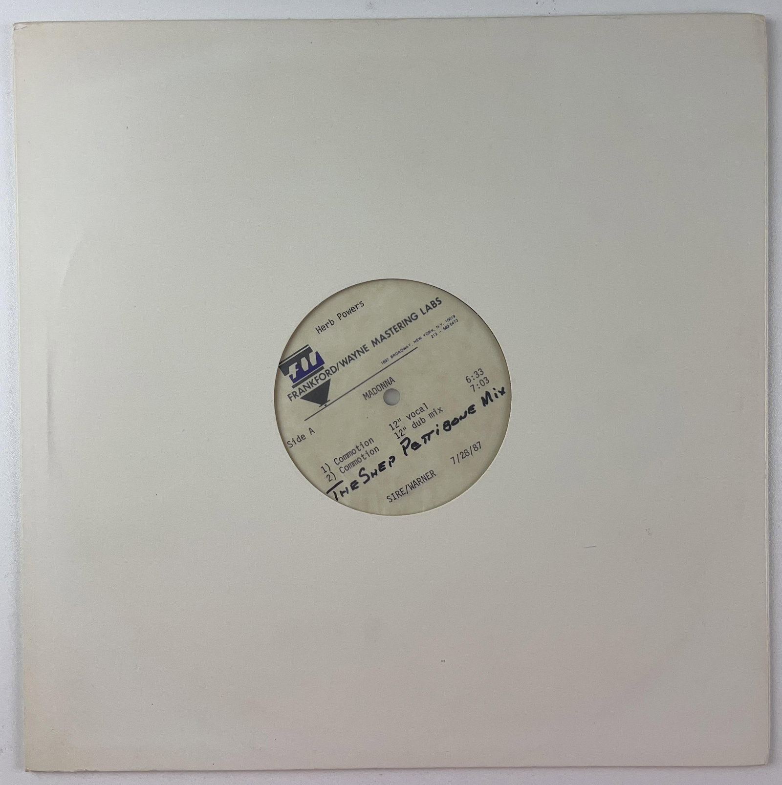 Madonna “Commotion” Original 1987 Shep Pettibone Mix Acetate - 6
