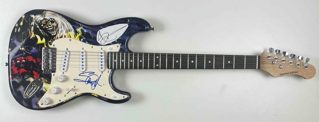 Iron Maiden: Bruce Dickinson & Steve Harris Signed Custom Designed Electric Guitar (JSA) - 2