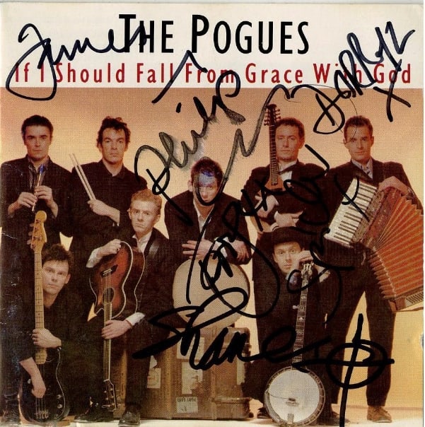 The Pogues Fully Group Signed "If I Should Fall from Grace With God" CD (6 Sigs) (ACOA): "If I Should Fall from Grace with God" CD signed on the cover in black felt tip marker by The Pogues band members James McNally, Philip Chevron, Darryl Hunt, Terry Woods, Shane McGowan, and Spider