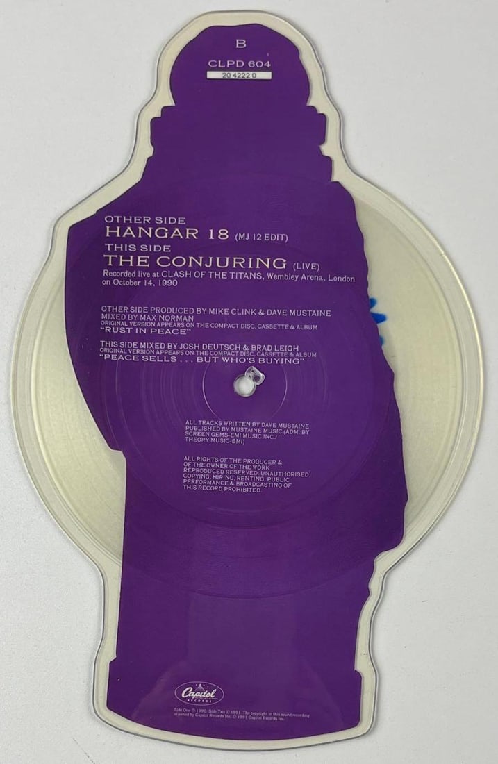 Megadeth Group Signed "Hanger 18" Shaped Picture Disc (4 Sigs) (Beckett) - 3