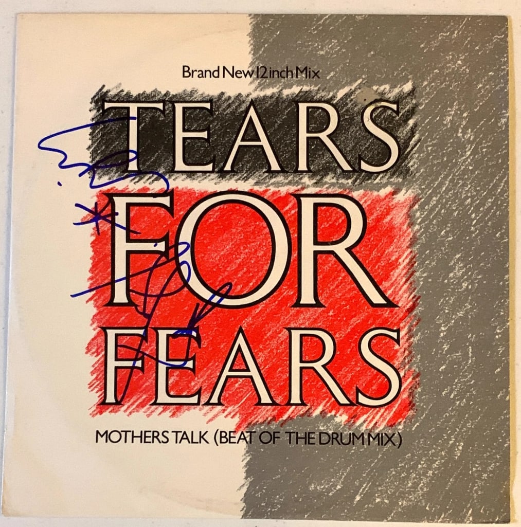 Tears for Fears Fully Group Signed "Mothers Talk" EP Album (2 Sigs) (Beckett Authentication): "Mothers Talk" EP album signed on the cover in blue felt tip marker by Tears for Fears band members Curt Smith and Roland Orzabal. Measuring approximately 12" x 12" and in fine condition. Obtained