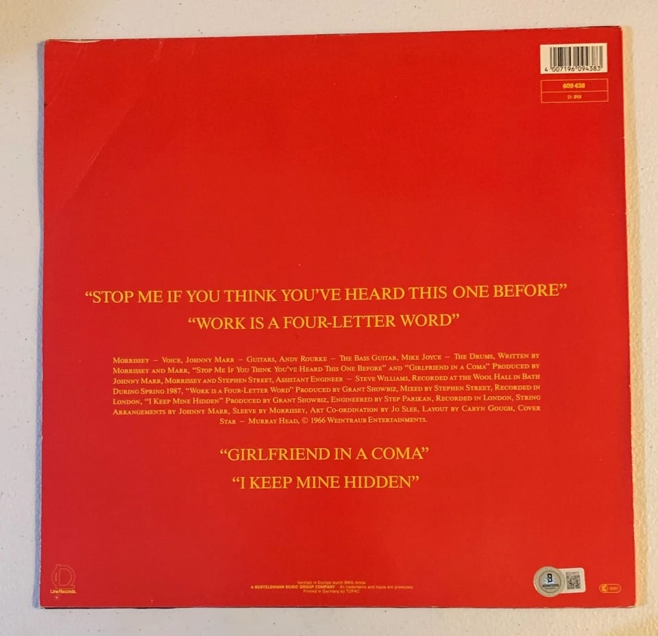 The Smiths: Johnny Marr Signed "Stop Me" EP Album (Beckett Authentication) - 2