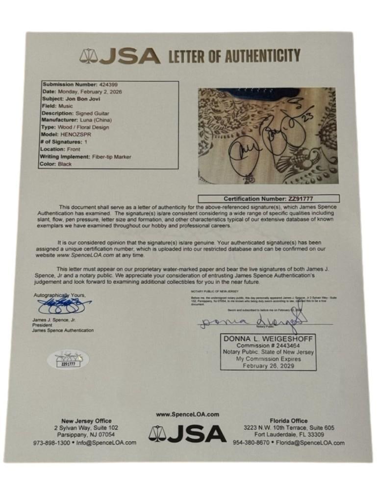 Bon Jovi Signed & Played Luna Acoustic Guitar (Photo & Video Playing Proof) (JSA Authentication) - 4