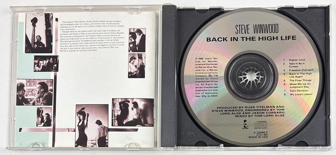 Steve Winwood Signed "Back in the High Life" CD (Third Party Guaranteed) - 2