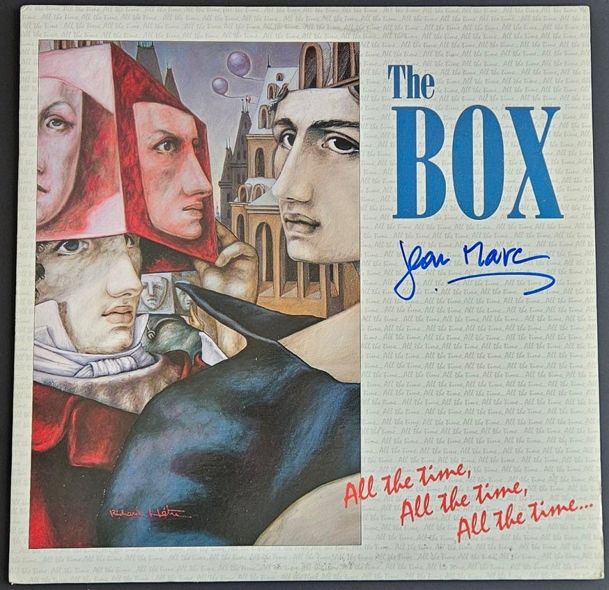 The Box: Jean-Marc Pisapia Signed Self-Titled Debut Album (Third Party Guaranteed): "The Box" album signed on the cover in blue paint pen by The Box band member Jean-Marc Pisapia. Measuring approximately 12" x 12" and in fine condition. Record is included. Provenance Eaton & Brennan 