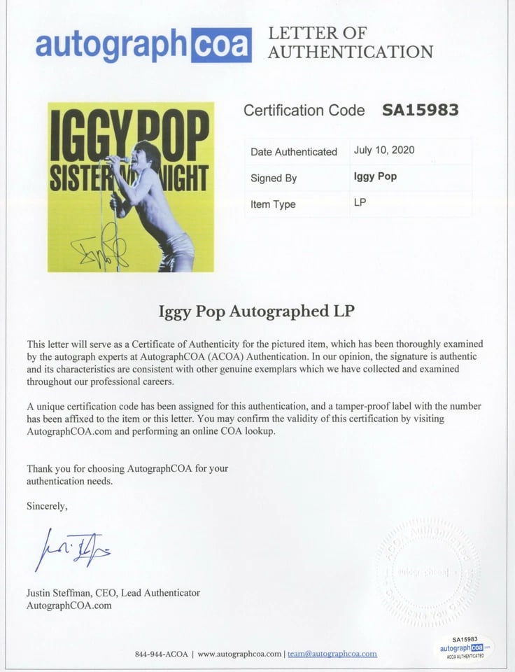 The Stooges: Iggy Pop Signed "Sister Midnight" LP Album (ACOA Authentication) - 2