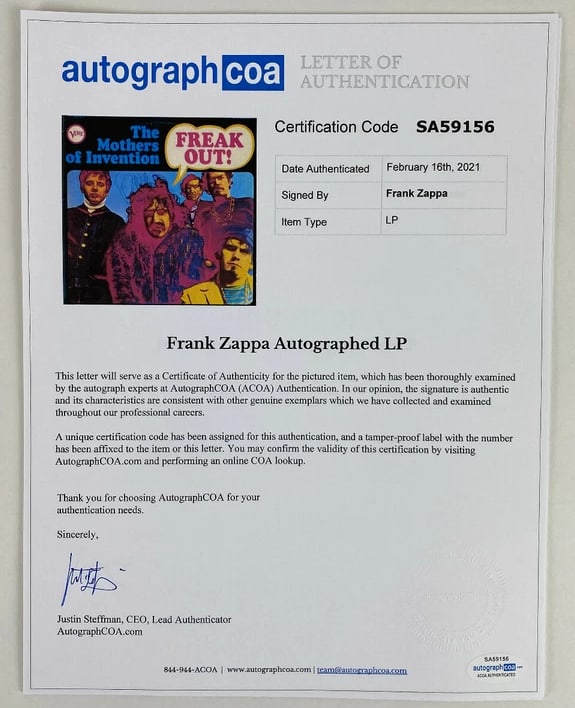 Frank Zappa & the Mothers of Invention: Frank Zappa Signed Debut "Freak Out" Album (ACOA Auth.) - 2