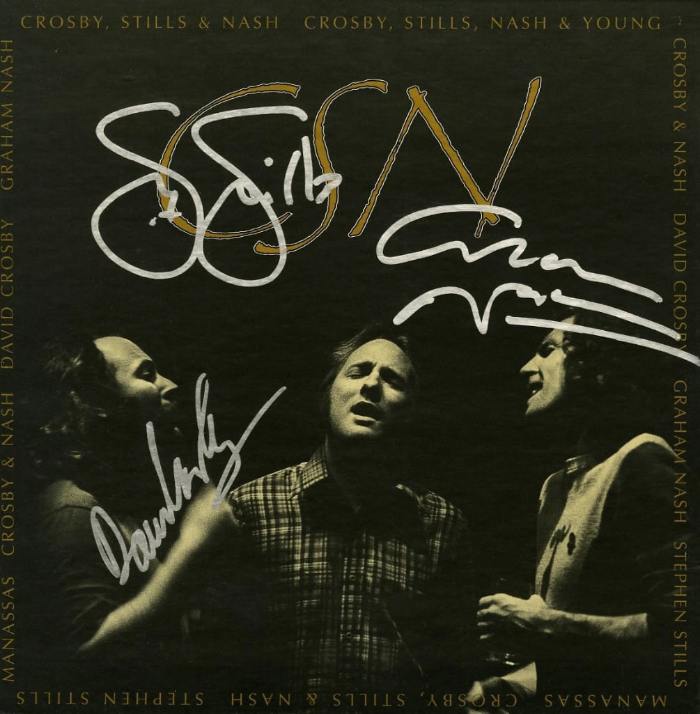 Crosby, Stills & Nash Fully Group Signed "CSN" CD Box Set (3 Sigs) (ACOA Authentication): "CSN" CD box set signed on the cover in silver felt tip marker by Crosby, Stills & Nash band members David Crosby, Stephen Stills, and Graham Nash. Measuring approximately 12" x 12" and in fine