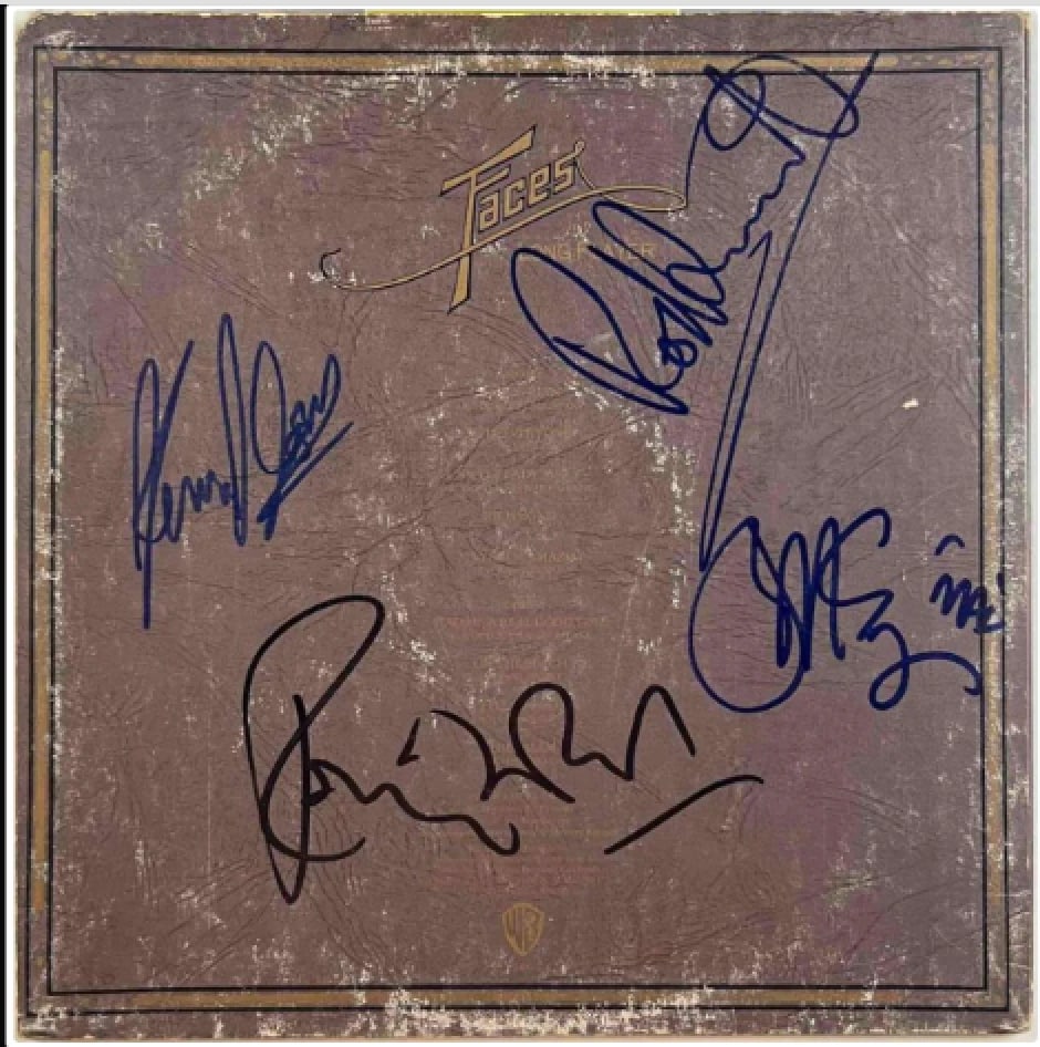 Faces Group Signed "Long Player" Album (4 Sigs) (Beckett Authentication): "Long Player" album signed on the cover in black and blue felt tip markers by Faces band members Rod Stewart, Ronnie Wood, Kenney Jones, and Ian McLagan. Record is included. Obtained in-person.
