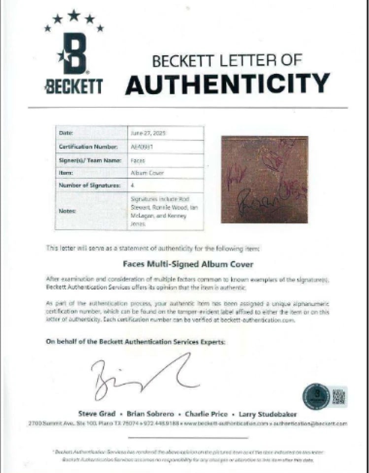 Faces Group Signed "Long Player" Album (4 Sigs) (Beckett Authentication) - 3