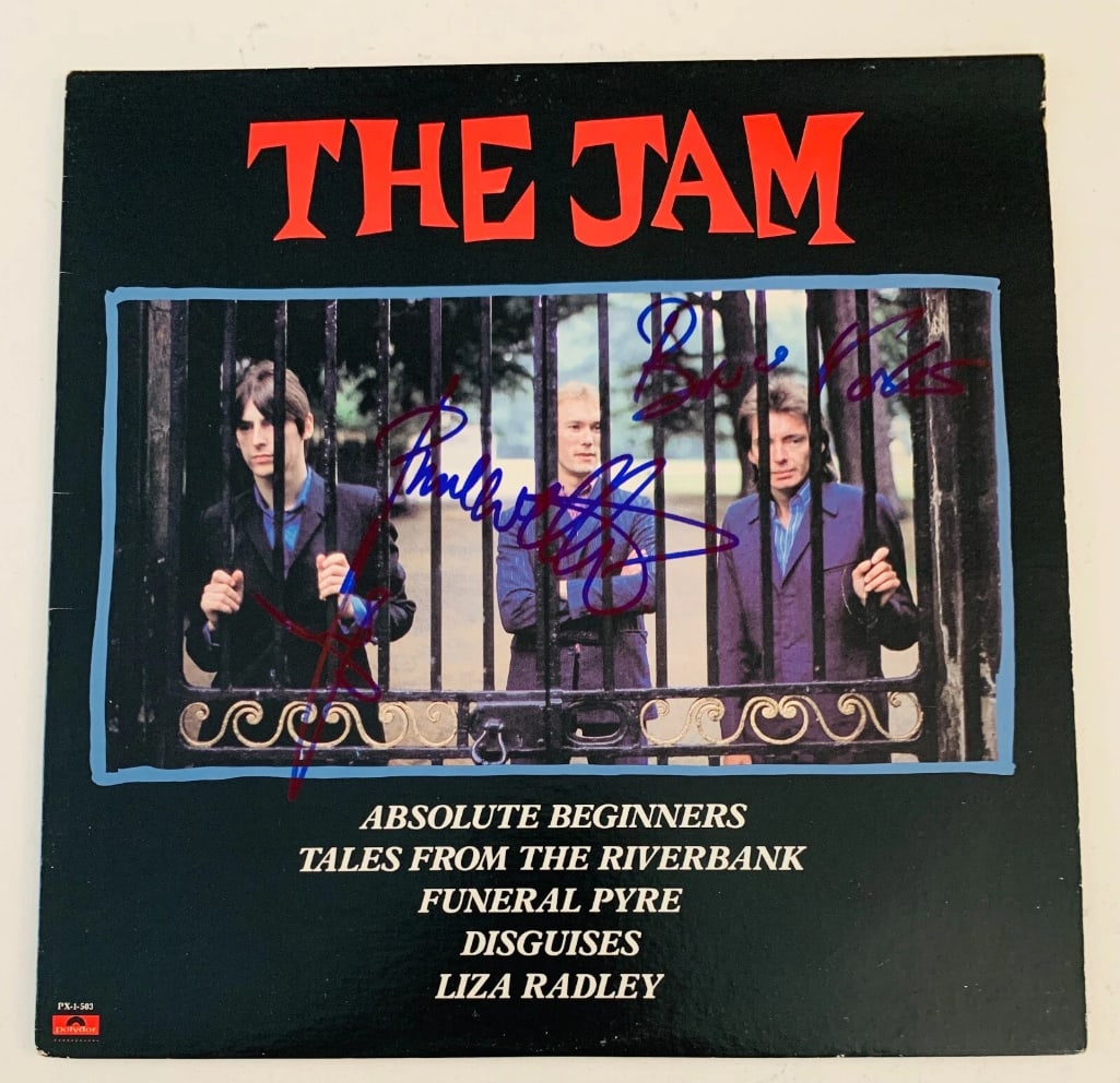 The Jam Fully Group Signed "Jam EP" LP Album (3 Sigs) (JSA Authentication): "Jam EP" LP album signed on the cover in blue felt tip markers by The Jam band members Bruce Foxton, Rick Bucker, and Paul Weller. Measuring approximately 12" x 12" and in fine condition. Record is