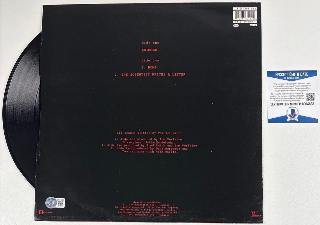 Television: Tom Verlaine Signed "Shimmer" Album (Beckett Authentication) - 2