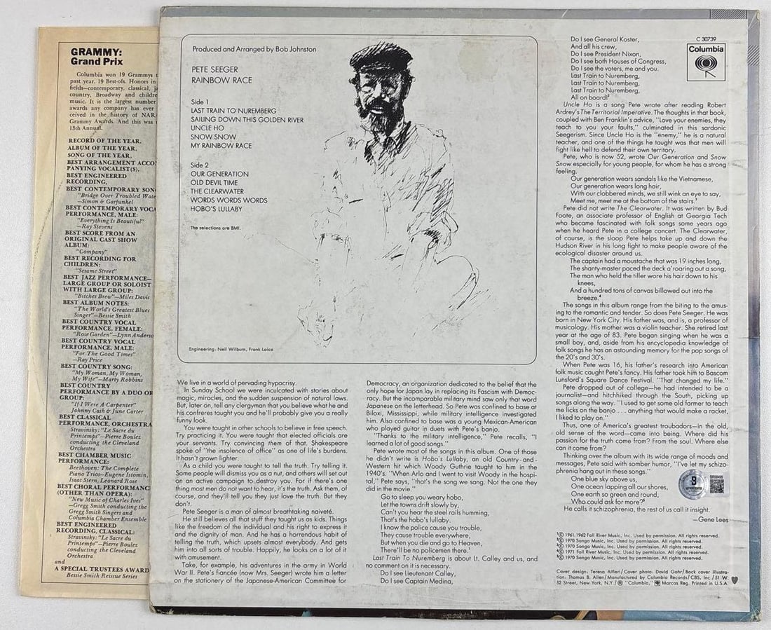 Pete Seeger Signed "Rainbow Race" Album (Beckett Authentication) - 2