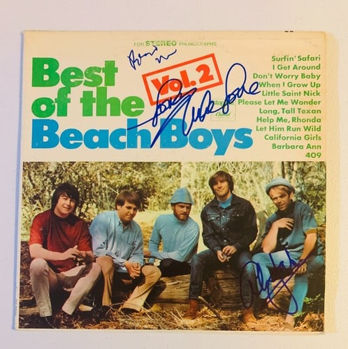 The Beach Boys Group Signed "Best of the Beach Boys" Album (3 Sigs) (Beckett Authentication): "Best of the Beach Boys" album signed on the cover in blue felt tip marker by the Beach Boys band members Mike Love, Brian Wilson, and Al Jardine. Measuring approximately 12" x 12" and in fine