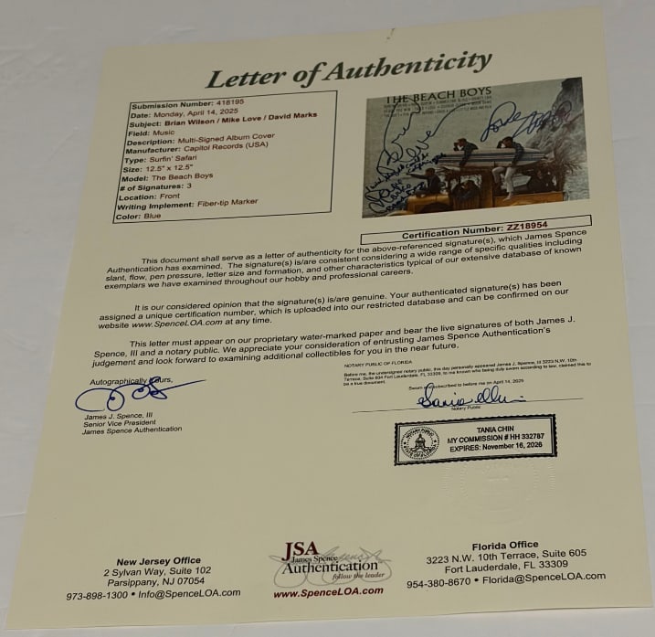 The Beach Boys Group Signed "Surfin' Safari" LP Album (3 Sigs) (JSA Authentication) - 2