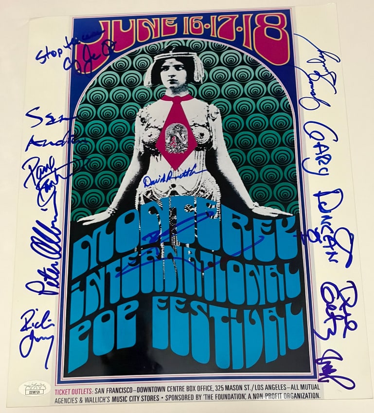 Monterey Pop 1967 Multi Artist Signed 14" x 11" Poster (11 Sigs) (JSA Authentication) (1 of 1)