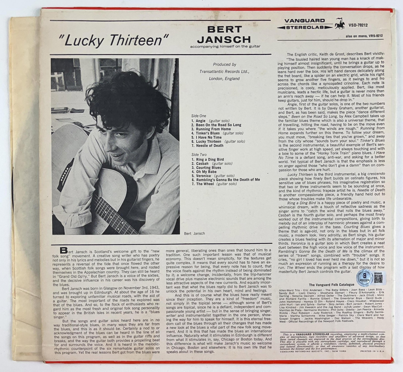 Bert Jansch Signed "Lucky Thirteen" Album (Beckett Authentication) - 2