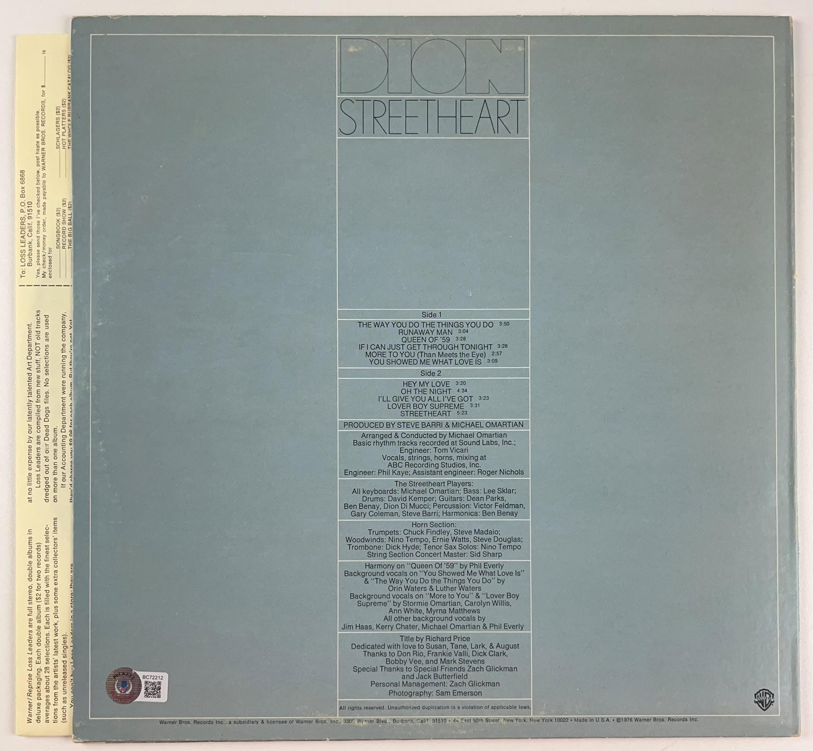 Dion Signed "Streetheart" Album (Beckett Authentication) - 2