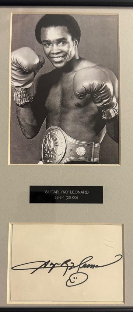 Four Kings: Marvin Hagler, Sugar Ray Leonard, Thomas Hearns & Roberto Duran Framed Signed Cards - 2
