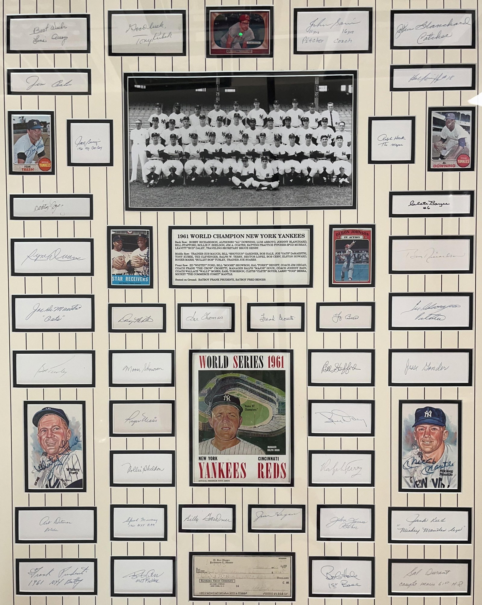 New York Yankees 1961 World Champions Framed Display of 40+ Signed Cuts (James Spence Note) - 2