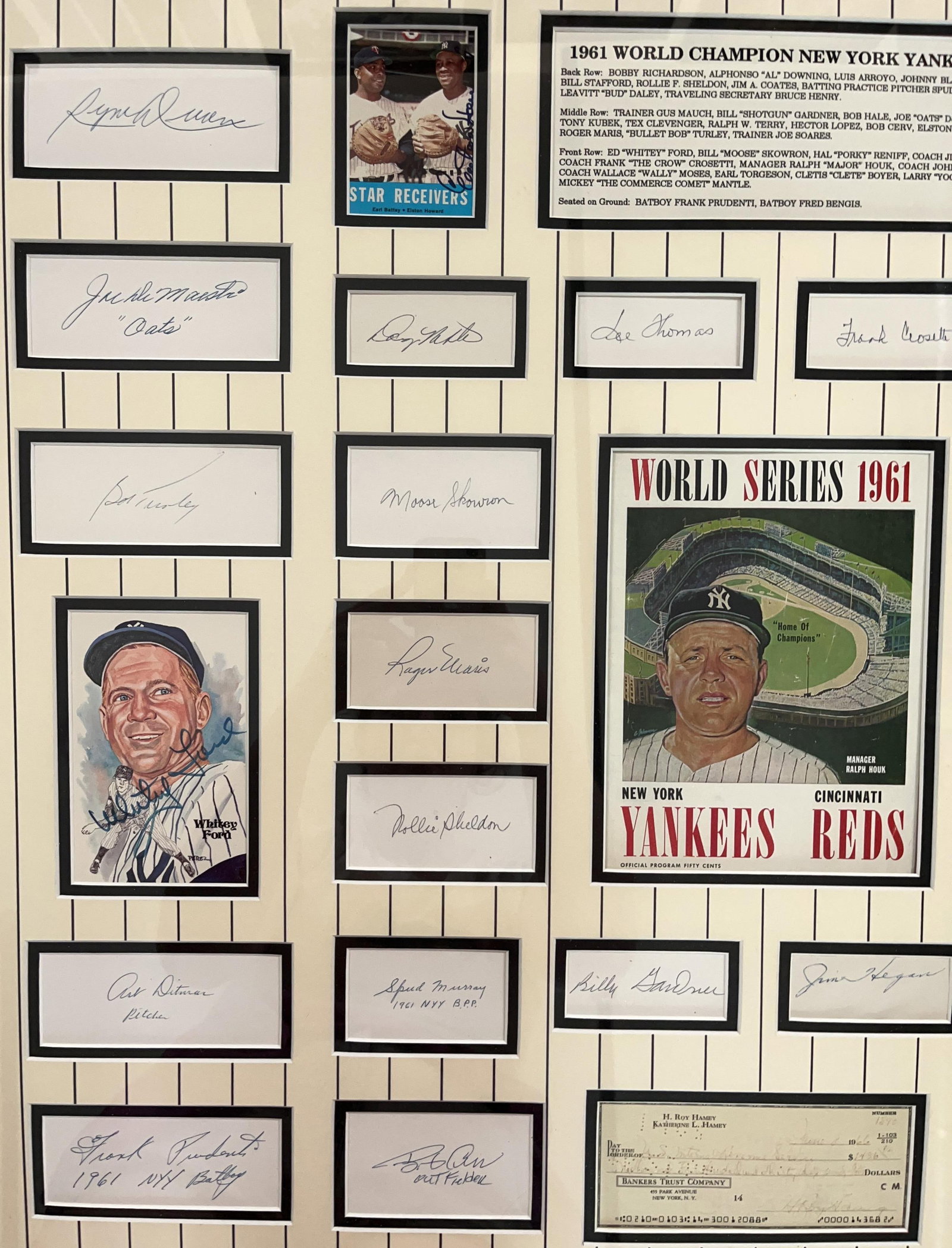 New York Yankees 1961 World Champions Framed Display of 40+ Signed Cuts (James Spence Note) - 3