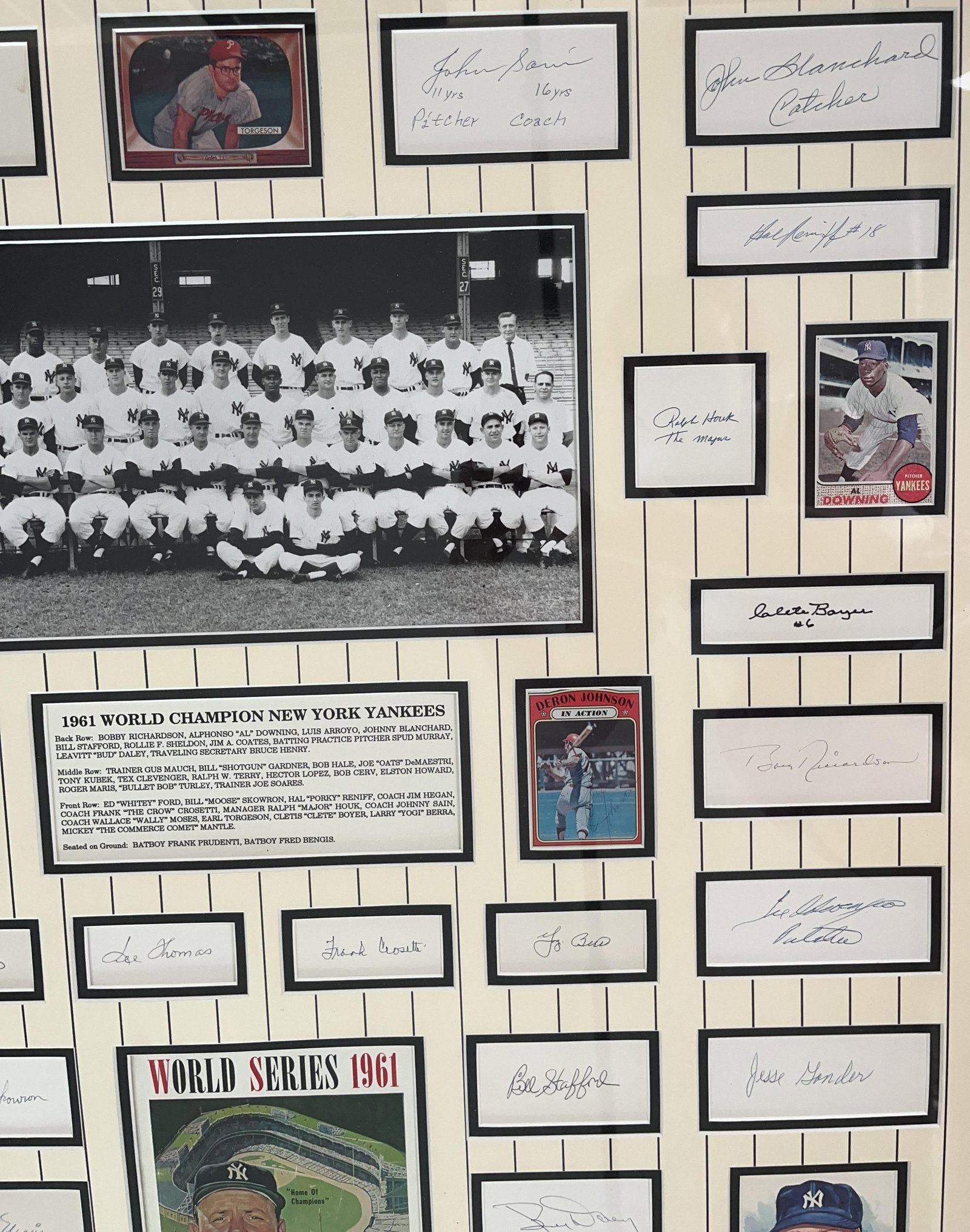 New York Yankees 1961 World Champions Framed Display of 40+ Signed Cuts (James Spence Note) - 5
