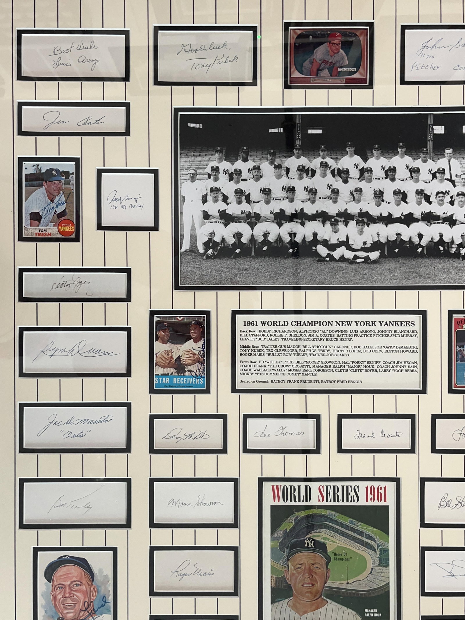 New York Yankees 1961 World Champions Framed Display of 40+ Signed Cuts (James Spence Note) - 6