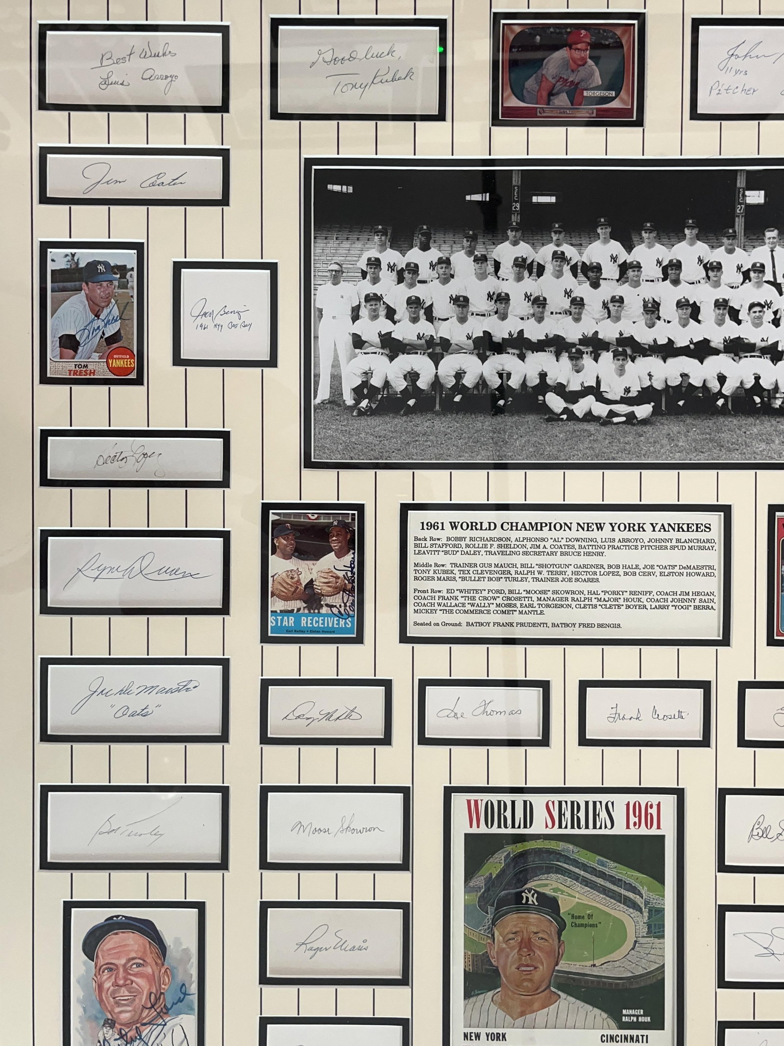 New York Yankees 1961 World Champions Framed Display of 40+ Signed Cuts (James Spence Note) - 9