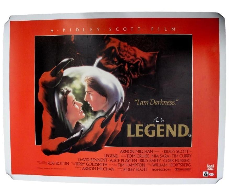 Legend: Tim Curry Signed 30" x 40" Original Vintage Poster (Beckett): Original vintage 30" x 40" poster for the 1985 film Legend signed in white paint pen by Legend cast member and actor Tim Curry. In fine condition. Has been fully restored with linen backing.