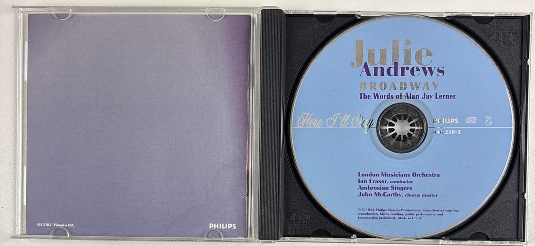 Julie Andrews Signed "Julie Andrews Broadway" CD (Third Party Guaranteed) - 2