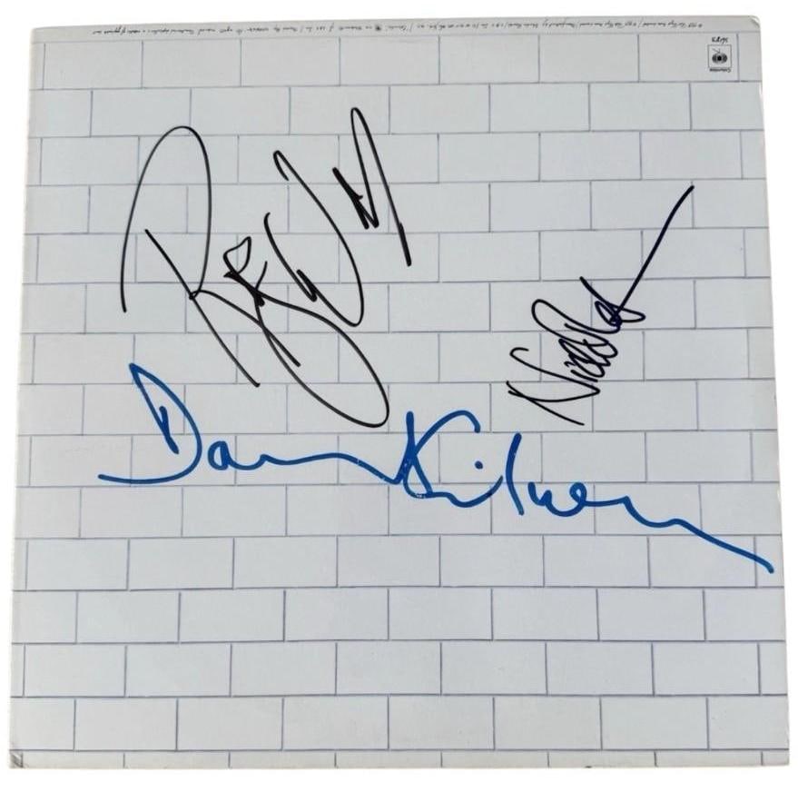 Pink Floyd Group Signed "The Wall" Album w/ David Gilmour (3 Sigs) (JSA & Floyd Authentic): Stunning “The Wall” album signed on the cover in blue and black felt tip markers by Pink Floyd members David Gilmour, Nick Mason, and Roger Waters. Measuring approximately 12" x 12" and in