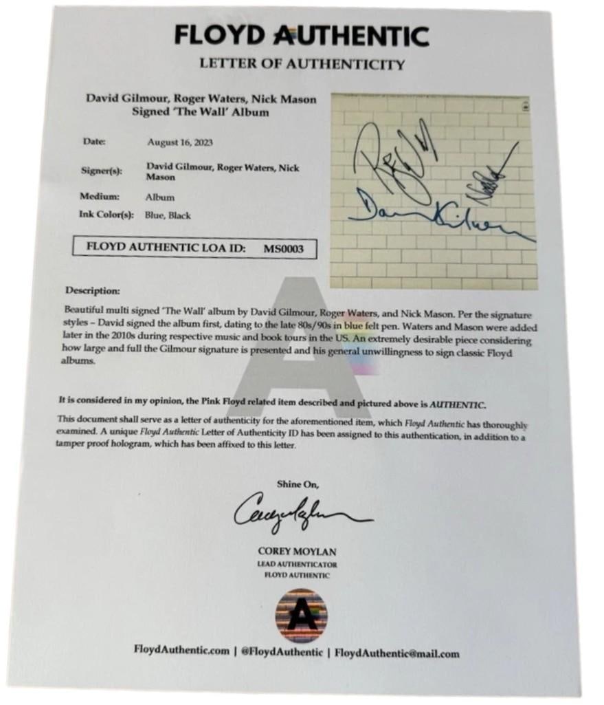 Pink Floyd Group Signed "The Wall" Album w/ David Gilmour (3 Sigs) (JSA & Floyd Authentic) - 4