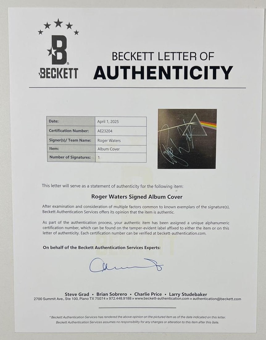 Pink Floyd: Roger Waters Signed "Dark Side of the Moon" Album (Beckett Authentication) - 5