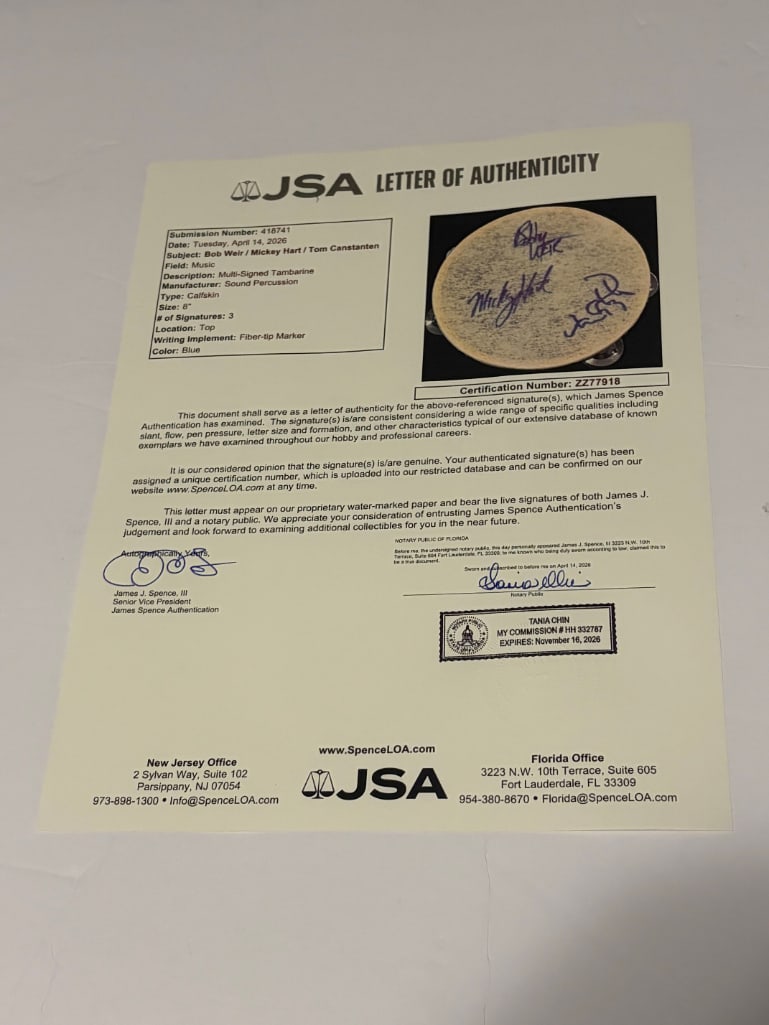 The Grateful Dead Group Signed 8" Calfskin Tambourine (3 Sigs) (JSA Authentication) - 3