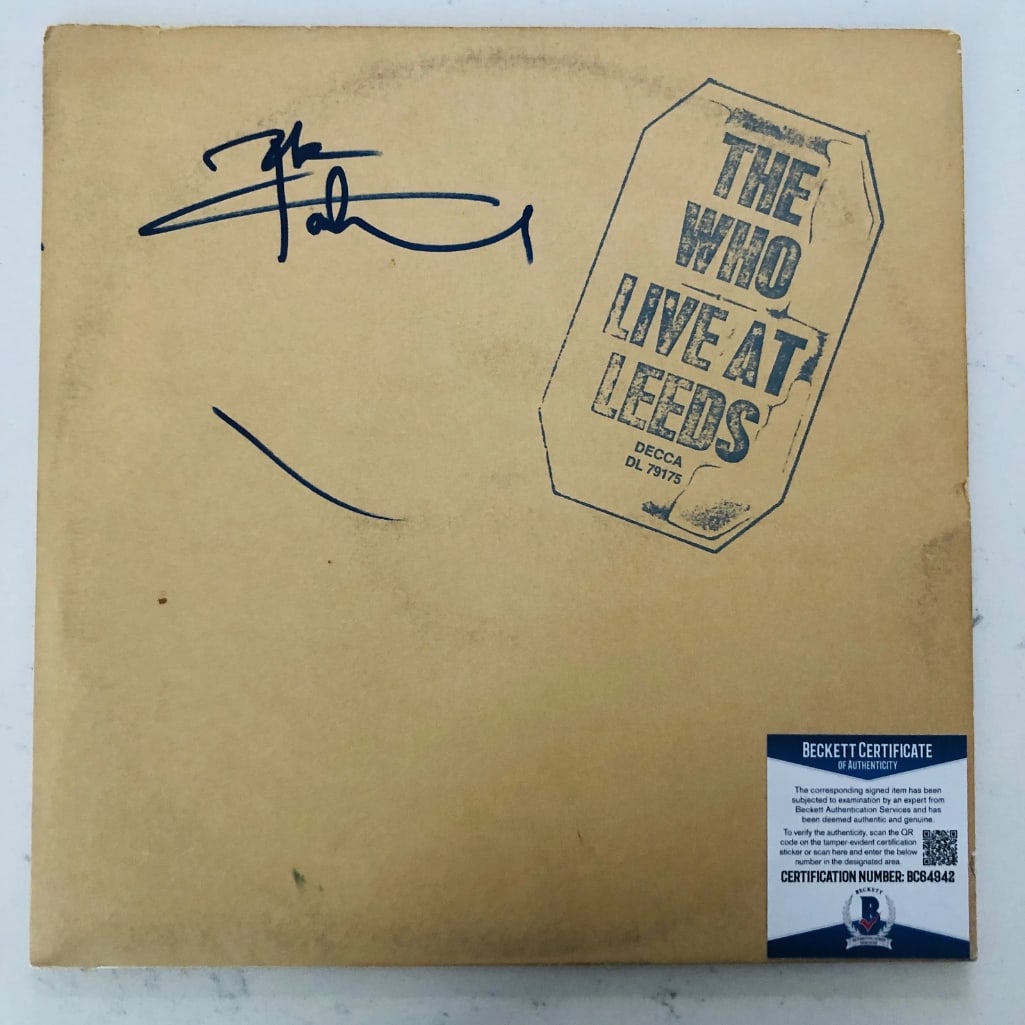 The Who: Pete Townsend Signed "Live at Leeds" LP Album (Beckett Authentication): "Live at Leeds" LP album signed on the cover in black felt tip marker by The Who band member Pete Townsend. Measuring approximately 12" x 12" and in fine condition. Record is included. Obtained
