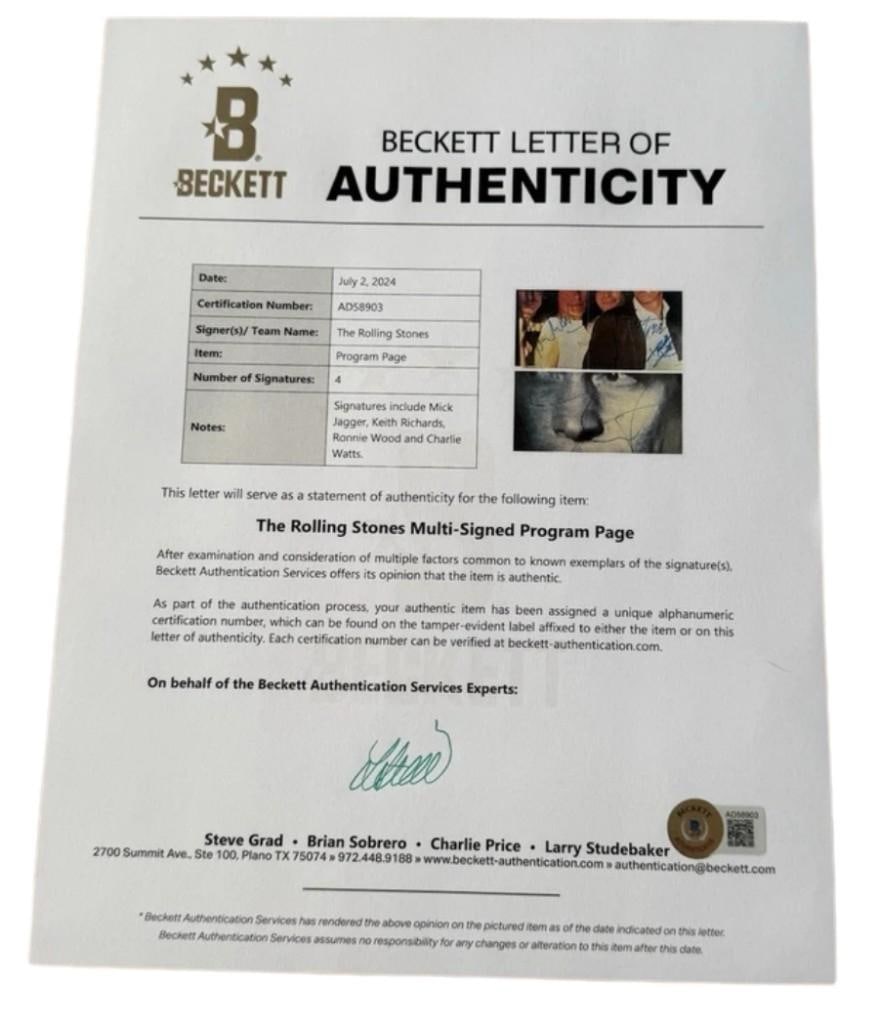 Rolling Stones: Mick Jagger, Keith Richards + 2 Signed 1981 Program Insert (4 Sigs) (Beckett) - 4